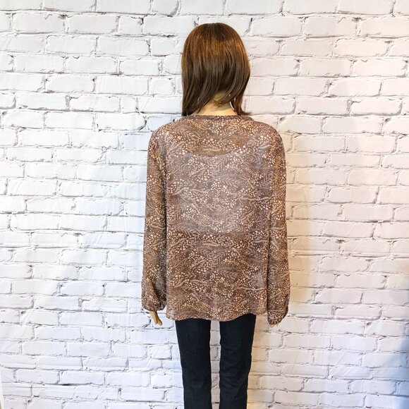 Ann Taylor - LOFT - Long sleeve brown/pink floral sheer blouse - Picture 8 of 9